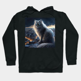 Siberian Cat And A Glowing City Hoodie